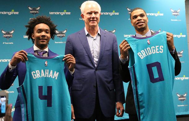 Miles Bridges and Devonte' Graham are introduces to the local media |Sam Perley/ hornet.com|