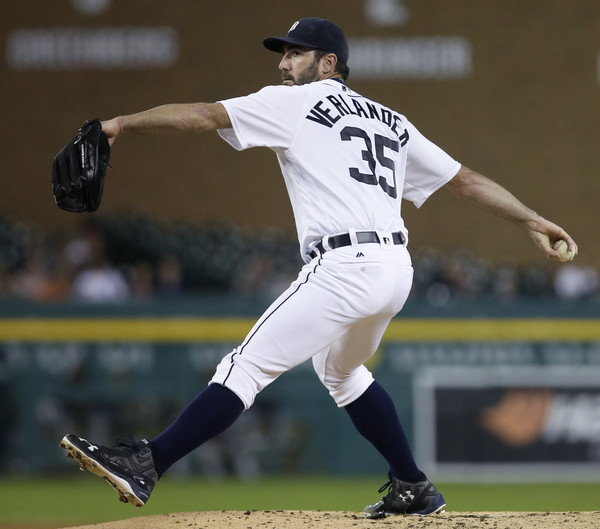 Justin Verlander #35 of the Detroit Tigers pitches against the Cleveland Indians during the first inning. (Duane Burleson/Getty Images)