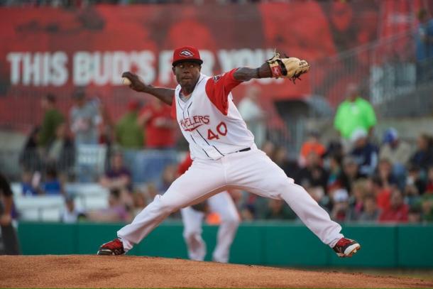 Victor Alcantara makes his first relief appearance in the 2016 season for Double-A Arkansas. (Robbie Aaron)