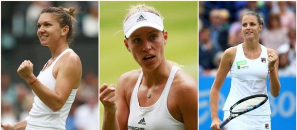 The three women in contention from the number one ranking from left to right: Simona Halep (Julian Finney/Getty Images), Angelique Kerber (Adam Pretty/Getty Images) and Karolina Pliskova (Charlie Crowhurst/Getty Images).