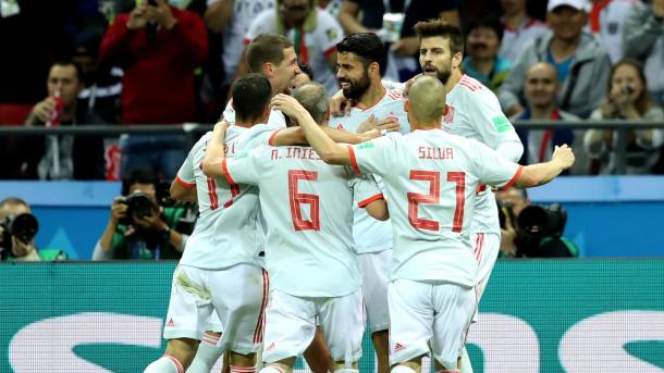 España celebra el luchado gol que consiguió ante Irán | Foto: FIFA.com