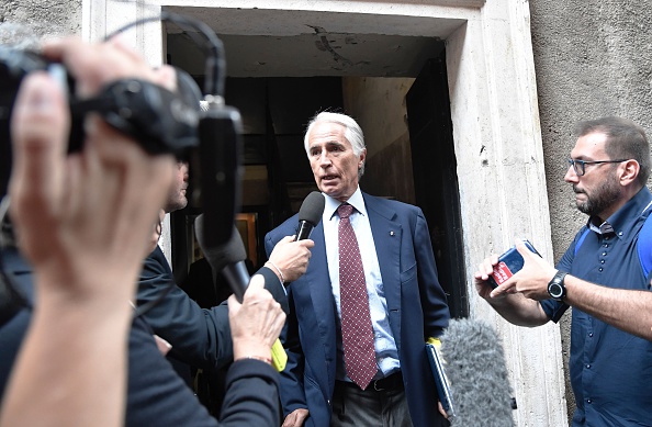 Giovanni Malago speaks to the media after Virginia Raggi failed to show up to a meeting about the games (AFP/Tiziana Fabbi)