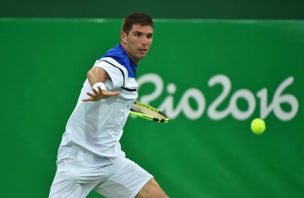 Federico Delbonis during his opener at the 2016 Rio Olympics. Photo: ITF Olympic Tennis Facebook