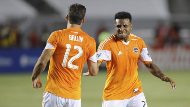 Will Bruin (Left) and Giles Barnes (Right) will need to provide the break through goal against the LA Galaxy on Friday at the BBVA Compass Stadium. Photo provided by USA TODAY Sports.  