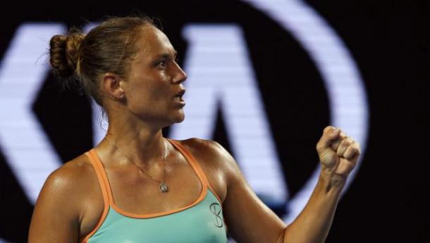 Bondarenko pumps herself up during the 2nd round matchup. (Photo Courtesy of: REUTERS/Jason Reed)