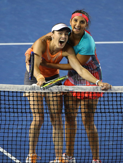 Mirza and Hingis after winning Australian Open 2016 (Photo by Michael Dodge /Getty Images)