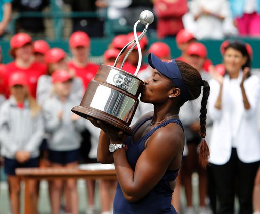 Stephens celebrates the biggest title of her career after winning the Volvo Car Open. Photo credit : Mic Smith / AP Photo.