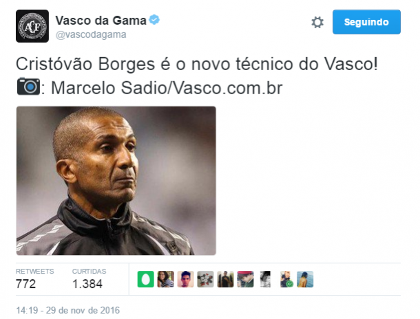 Clube carioca anuncia retorno de Cristóvão Borges (Foto: reprodução/twitter)