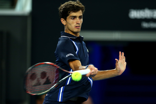 Pierre-Hugues Herbert against Jo-Wilfried Tsonga at the Australian Open, one of two Grand Slam third round appearances