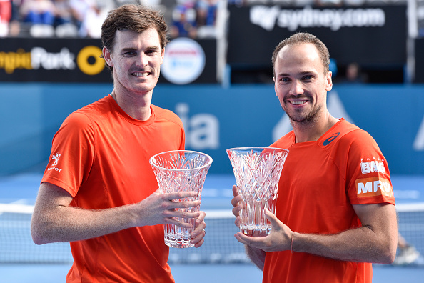 Jamie Murray and Bruno Soares winning their first trophy together at the Apia Sydney International (Photo: Nigel Owen/Getty Images)