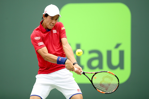 Kei Nishikori in action at the Miami Masters in March 2016, where he reached one of two finals (Photo: Matthew Stockman/Getty Images)