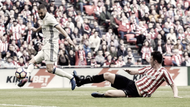 Karim Benzema anotó ante el Athletic Club un gol de gran importancia para mantener el liderato liguero. | FOTO: Realmadrid.com