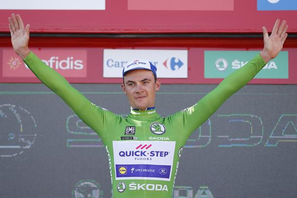 Yves Lampaert, con el maillot verde de los puntos. | Foto: La Vuelta