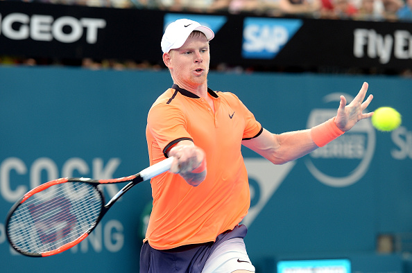 Kyle Edmund playing a forehand in his match against Stan Wawrinka in Brisbane (Photo: Bradley Kanaris/Getty Images)