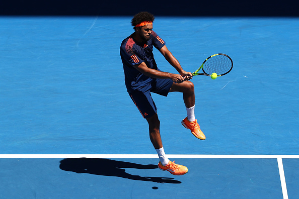 Jo-Wilfried Tsonga in action against Jack Sock, a match he would go on to win in four sets (Photo: Ryan Pierse/Getty Images)