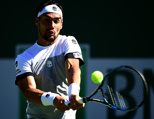 Fabio Fognini hits a backhand shot (Photo: Harry How/Getty Images)