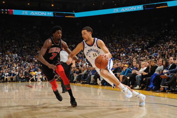 Klay Thompson volvió a ser el mejor socio de Curry | Foto: nba.com/warriors vía Getty Images
