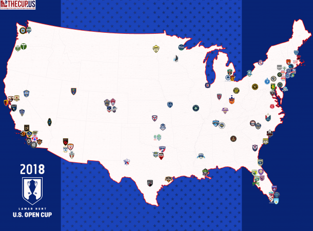 Mapa de la U.S. Open Cup 2018. Fuente: US Soccer