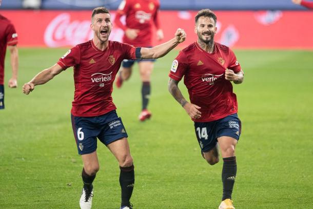 Oier y Rubén tras la transformación del gol. Fuente: Osasuna
