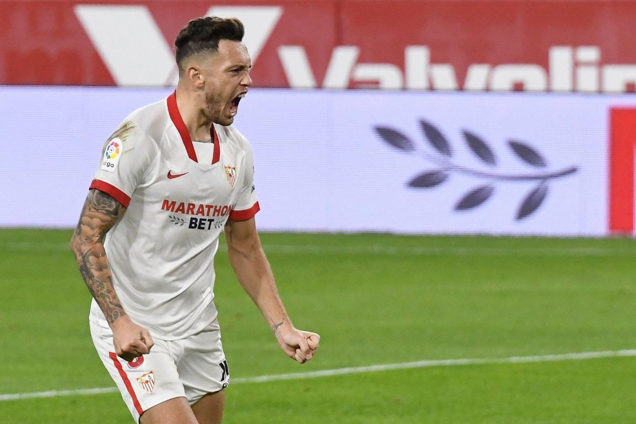 Ocampos celebra el gol. Fuente: Sevilla FC