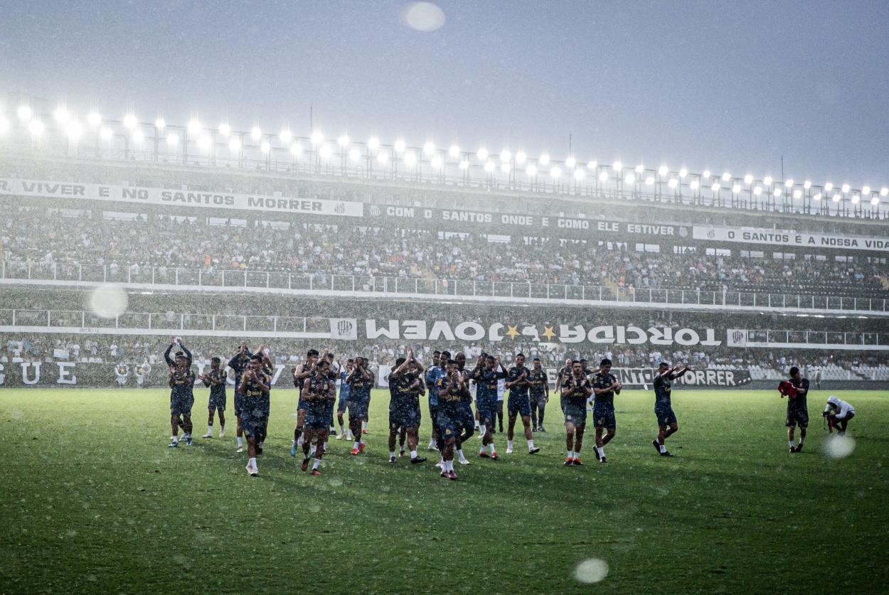 Jogadores do Santos agradecem a torcida após treino aberto (Foto: Divulgação/Santos)