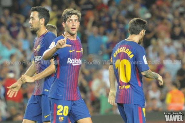 Los jugadores del Barça celebran un gol | Foto: Ernesto Aradilla, VAVEL