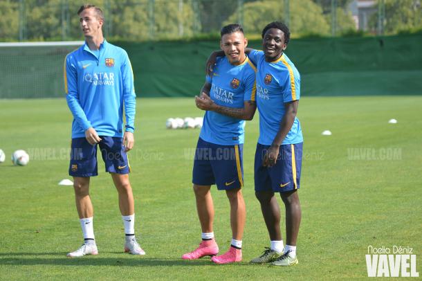 Maxi, junto a Enguene y Cámara, en un entrenamiento del filial. Foto: Noelia Déniz - VAVEL