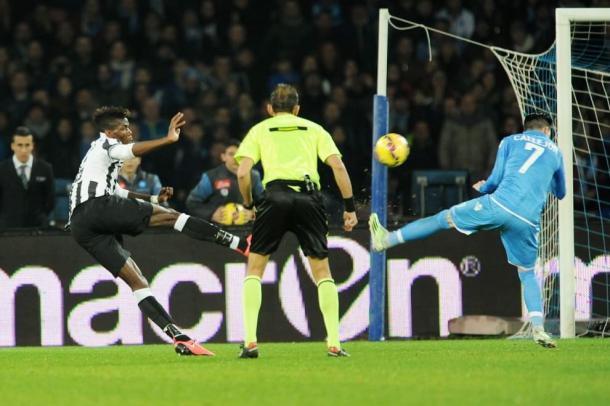 Il gol di Pogba nel successo della Juve al San Paolo del gennaio 2015. Foto: Repubblica.it