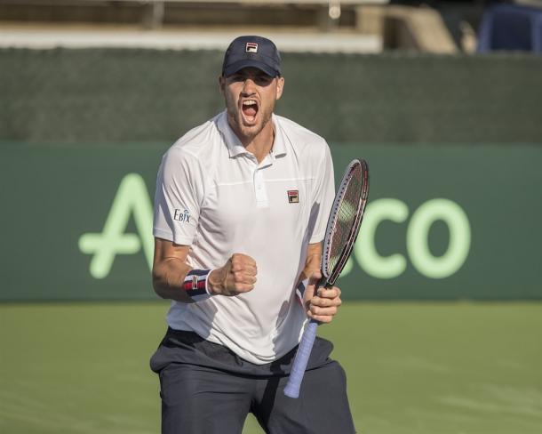 John Isner celebrates his win over Borna Coric to give the USA a 2-0 lead in the Davis Cup quarterfinals/Photo: Susan Mullane/Davis Cup