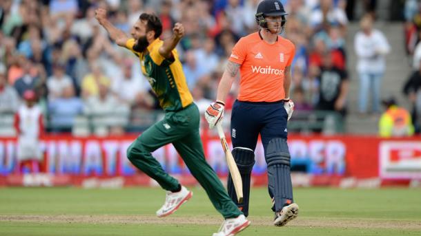 Tahir celebrates the wicket of Stokes. | Image source: cricinfo