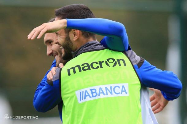 Lucas Pérez con Florin Andone en un entrenamiento del Dépor | Foto: RC Deportivo