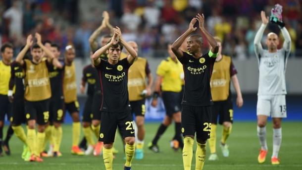 Los jugadores del City celebran la victoria. Foto: UEFA