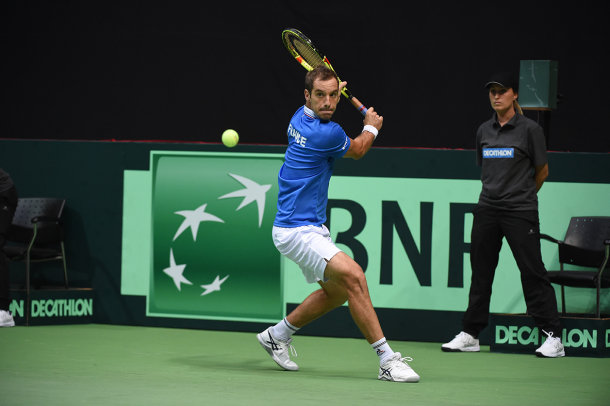 Gasquet came from a break down to win the second set in a tiebreaker after Coric had served for it at 5-4 ahead/Photo: Corinne Dubreuil/Davis Cup