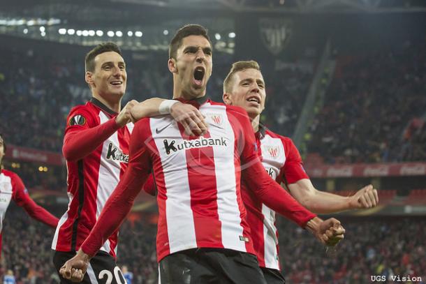 Los jugadores del Athletic celebra el gol de Sabin ante el Olympique de Marsella | Fotografía: UGS Vision