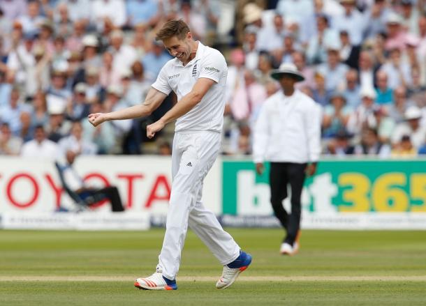 Woakes celebrates his maiden five wicket haul in tests | Photo: Getty