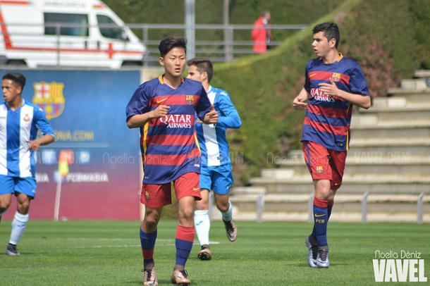Seung-Woo Lee en un partido con el FCB Juvenil A | Foto: Noelia Déniz, VAVEL.