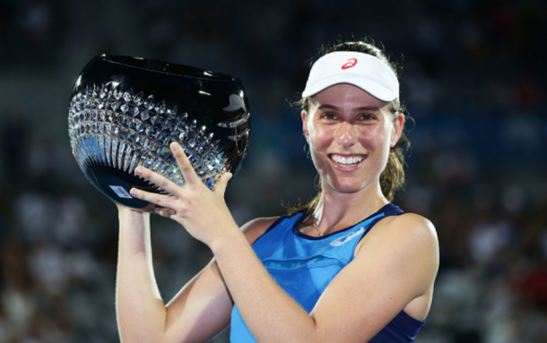 Konta kicked off her season with a semifinal, a quarterfinal, and a title in Sydney (