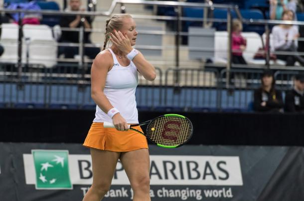 Kiki Bertens was seemingly frustrated with herself today | Photo: Daniel Kopatsch/Fed Cup