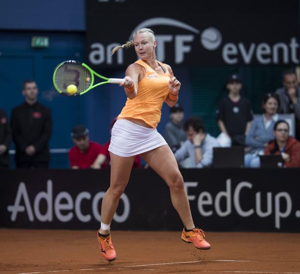 Kiki Bertens in action at Fed Cup last Sunday | Photo: Henk Koster/Fed Cup