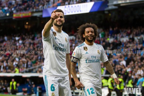 Nacho y Marcelo celebran un gol del canterano. // Imagen: Daniel Nieto (VAVEL)