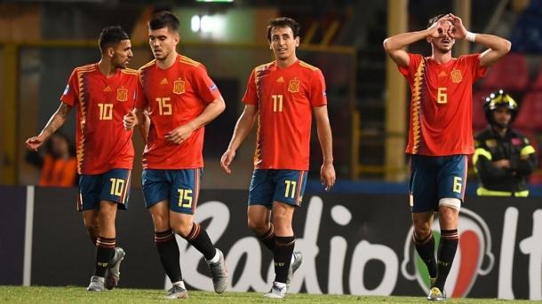 Dani Ceballos, Aguirregabiria, Oyarzabal y Fabián Ruiz / Foto: UEFA