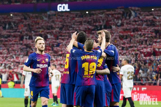 Los jugadores del Barça celebrando un gol en la última final de Copa | Foto: Noelia Déniz (VAVEL)