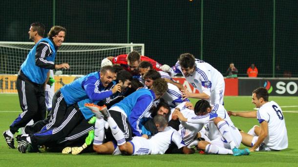 Jugadores de San Marino celebrando un gol en 2016 | Foto: FIFA.com (AFP)