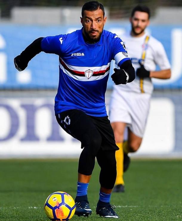 Quagliarella durante un entrenamiento con la Samp / Foto: Sampdoria