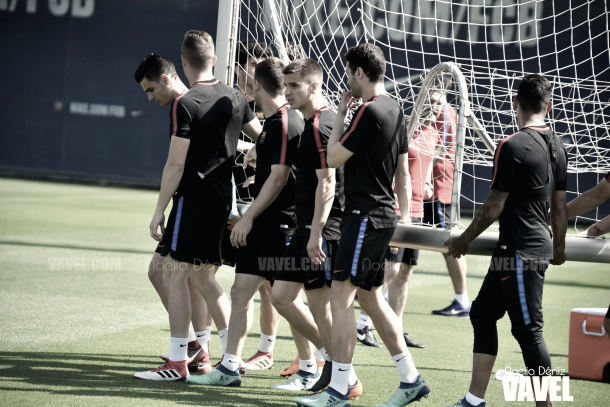 Todos los jugadores preparados para el último entrenamiento antes de viajar a Almería | Foto de Noelia Déniz, VAVEL