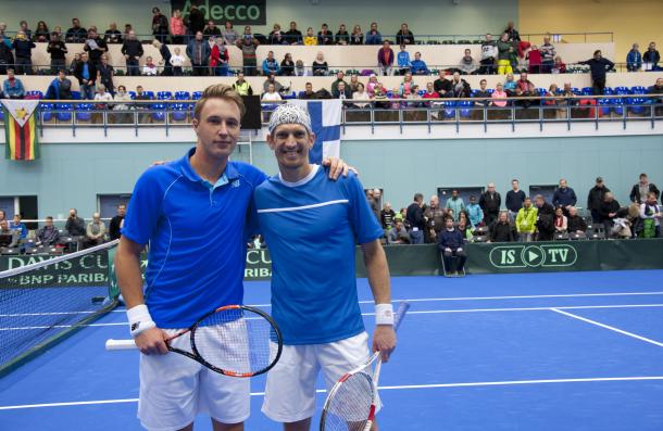 Kontinen (L) and Nieminen (R) during a Davis Cup tie (Photo: tennis.fi)