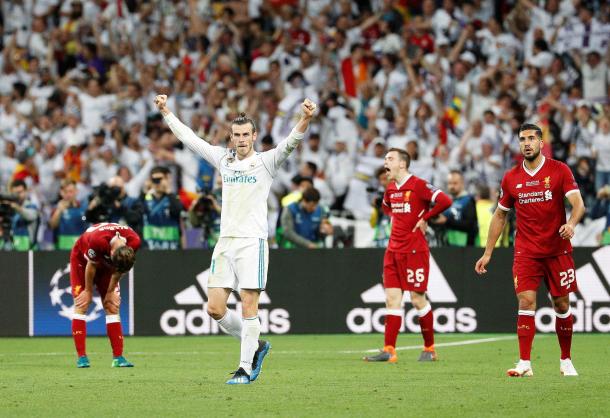 Bale festeja sus dos goles al Liverpool en la final de Kiev I Foto: Real Madrid