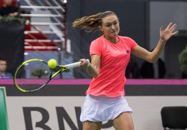 Aliaksandra Sasnovich in action during the Fed Cup final | Photo: Daniel Kopatsch/Paul Zimmer