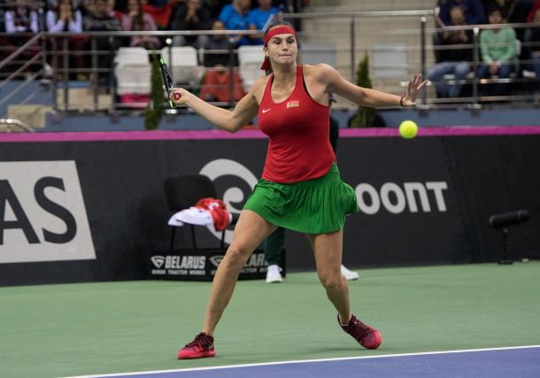 Aryna Sabalenka in action during the Fed Cup final | Photo: Daniel Kopatsch/Paul Zimmer