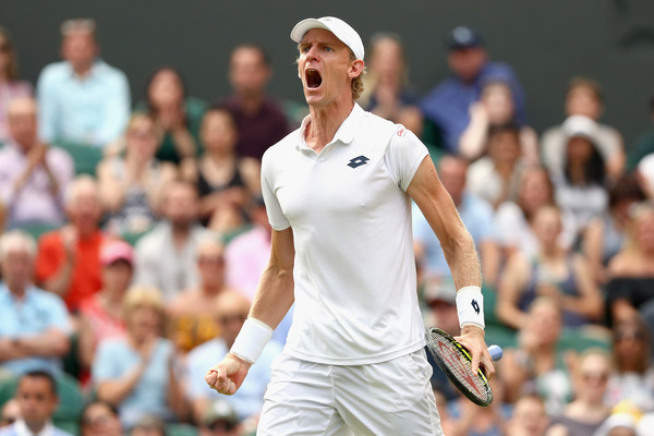 Kevin Anderson celebrates his marathon semifinal victory to reach his second major final. Photo: Matthew Stockman/Getty Images